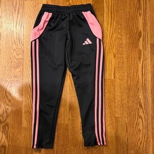 Adidas Kids Black Joggers with Pink Stripes